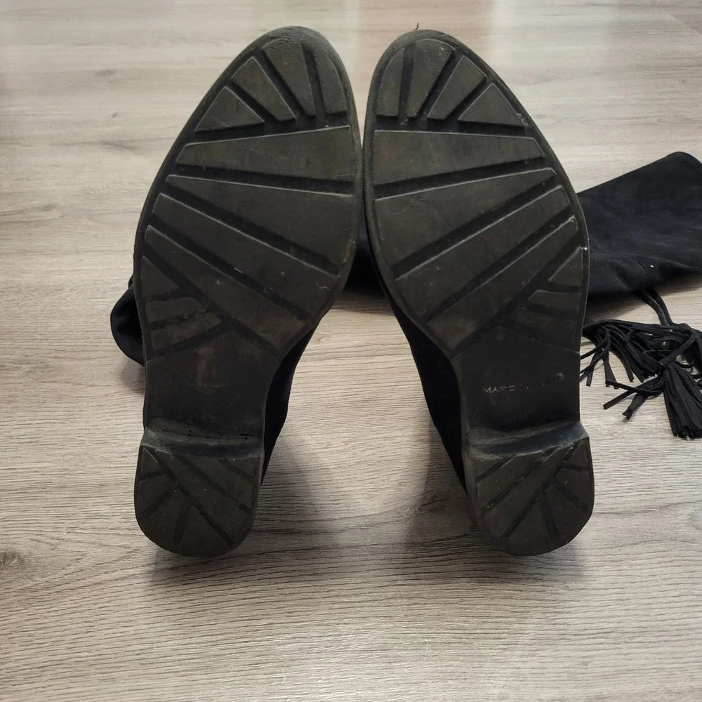 Marc Fisher Black Suede Over The Knee Boots Tassel‎ Side Zip Women Size 6.5